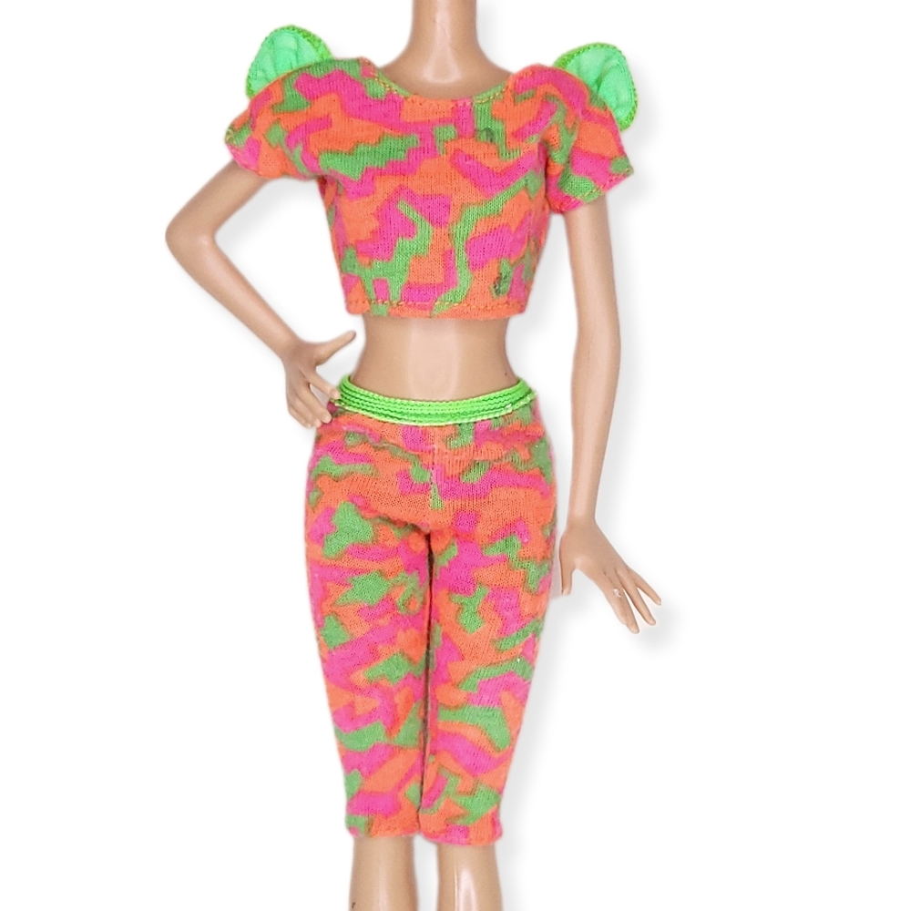 Barbie 1990 Hawaian Fun Fashion Outfit Capri Pants Crop Top Set Neon Vtg #7251
